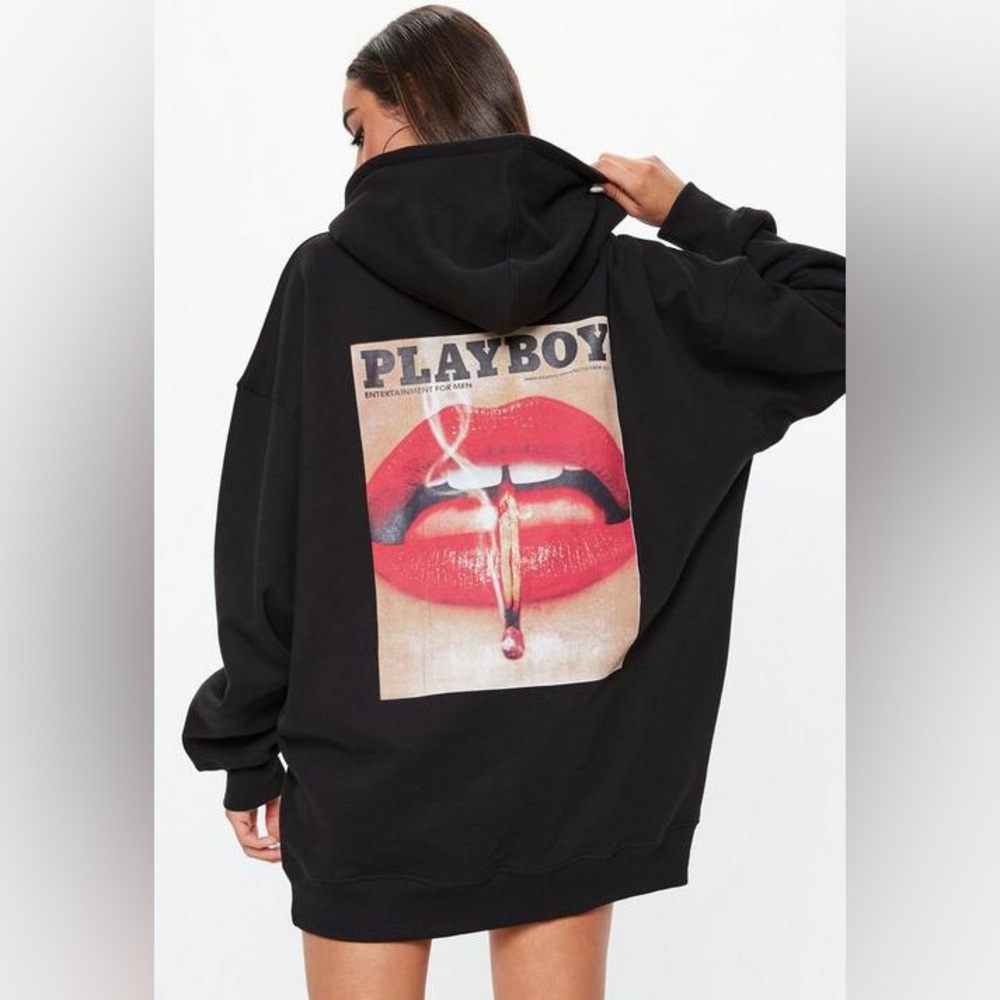 NWOT Missguided X Playboy Oversized Black Hoodie Dress